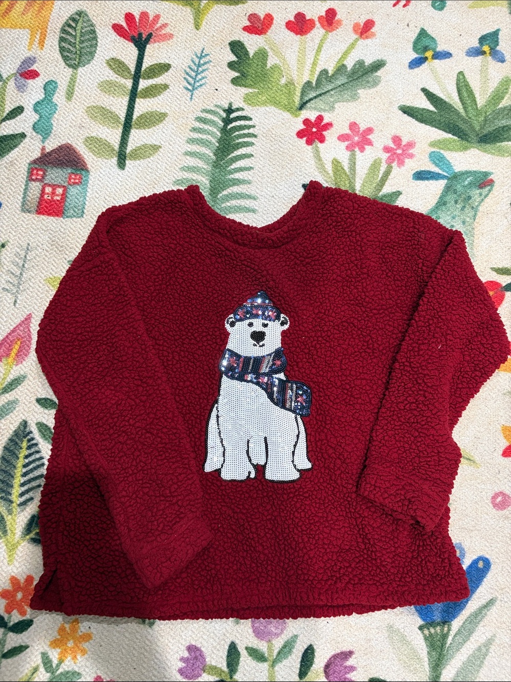 Time and Tru Red Polar Bear Sherpa Pullover